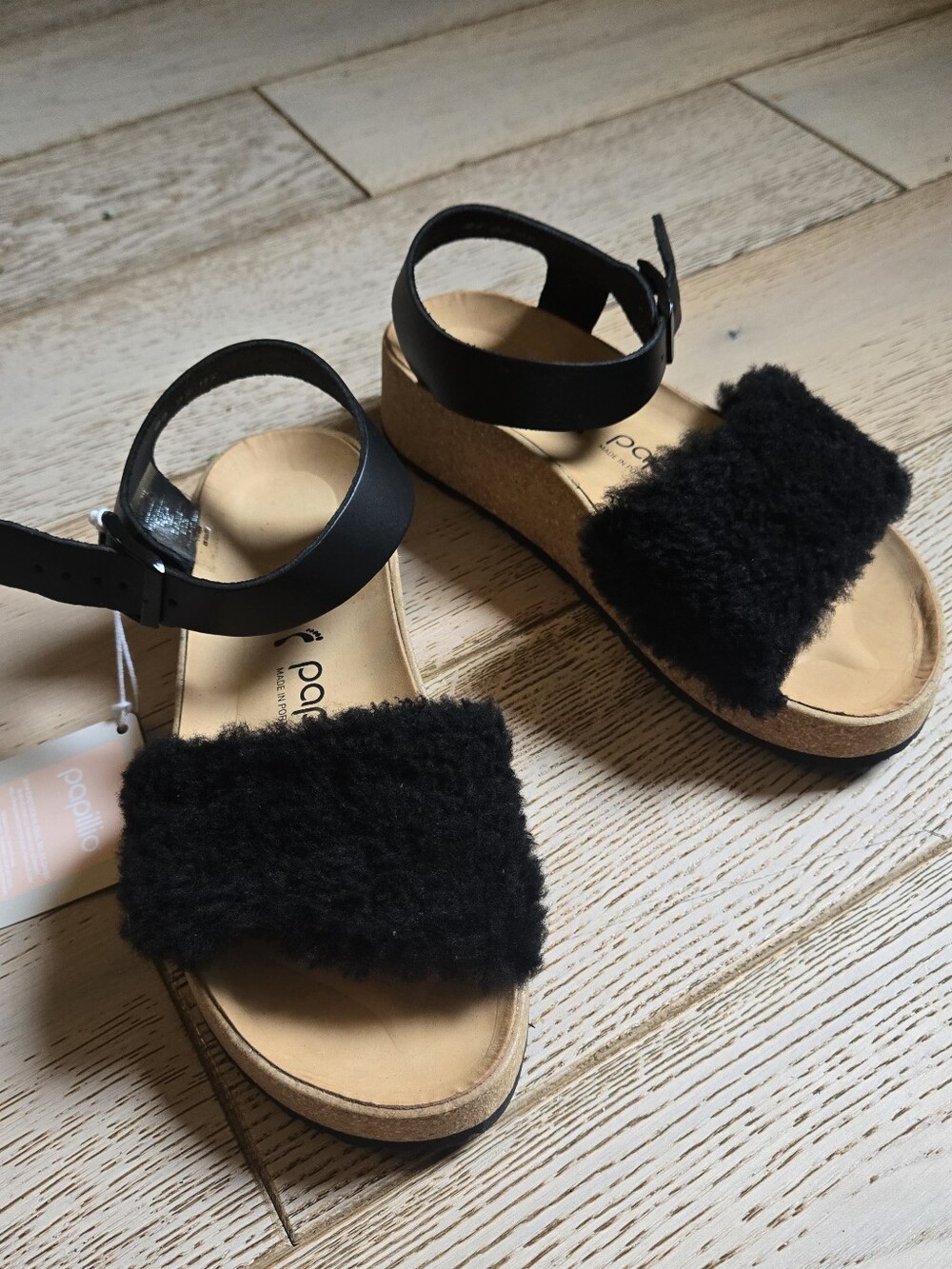 Birkenstock Glenda Teddy Shearling Cork Wedge Platform Papillo Sandals Size 38